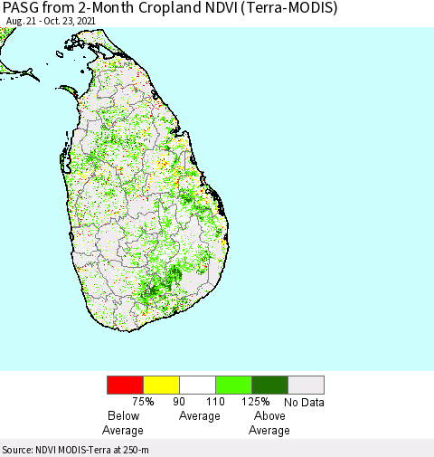 Sri Lanka PASG from 2-Month Cropland NDVI (Terra-MODIS) Thematic Map For 10/16/2021 - 10/23/2021