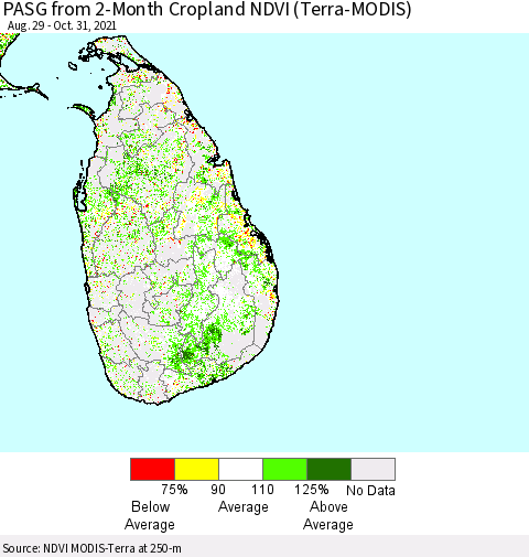 Sri Lanka PASG from 2-Month Cropland NDVI (Terra-MODIS) Thematic Map For 10/24/2021 - 10/31/2021
