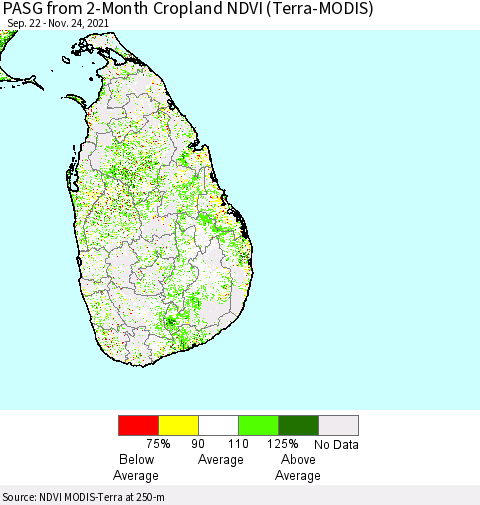 Sri Lanka PASG from 2-Month Cropland NDVI (Terra-MODIS) Thematic Map For 11/17/2021 - 11/24/2021