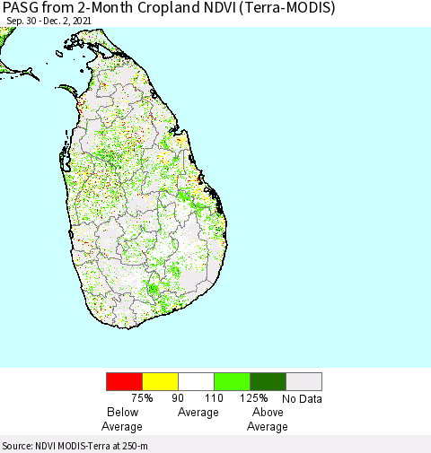 Sri Lanka PASG from 2-Month Cropland NDVI (Terra-MODIS) Thematic Map For 11/25/2021 - 12/2/2021