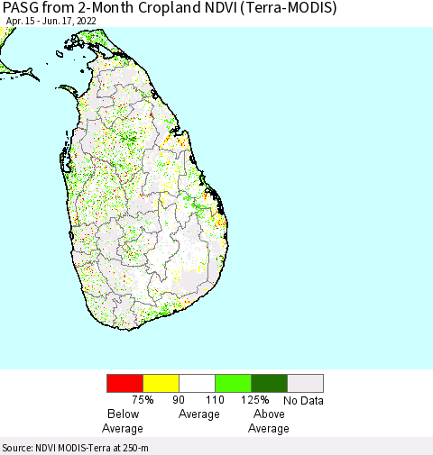 Sri Lanka PASG from 2-Month Cropland NDVI (Terra-MODIS) Thematic Map For 6/10/2022 - 6/17/2022