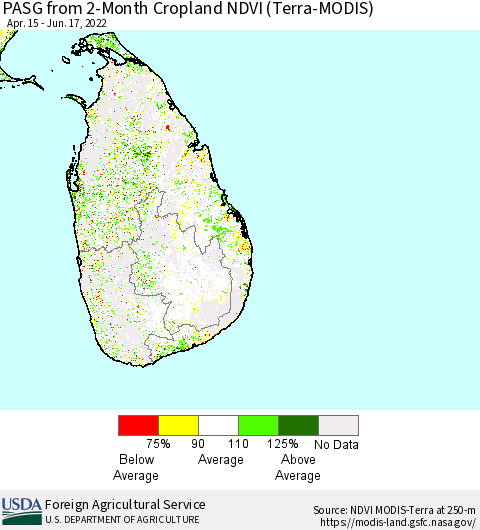 Sri Lanka PASG from 2-Month Cropland NDVI (Terra-MODIS) Thematic Map For 6/11/2022 - 6/20/2022