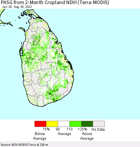 Sri Lanka PASG from 2-Month Cropland NDVI (Terra-MODIS) Thematic Map For 8/21/2022 - 8/28/2022