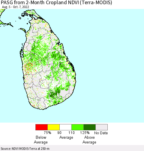 Sri Lanka PASG from 2-Month Cropland NDVI (Terra-MODIS) Thematic Map For 9/30/2022 - 10/7/2022