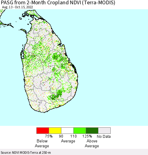 Sri Lanka PASG from 2-Month Cropland NDVI (Terra-MODIS) Thematic Map For 10/8/2022 - 10/15/2022