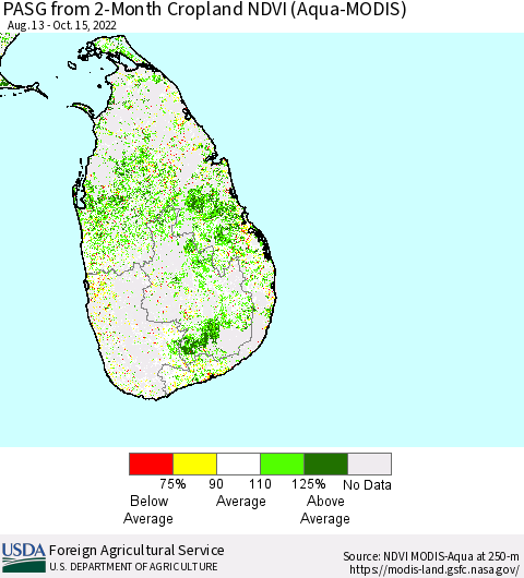 Sri Lanka PASG from 2-Month Cropland NDVI (Terra-MODIS) Thematic Map For 10/11/2022 - 10/20/2022