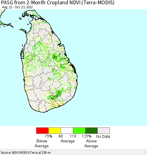 Sri Lanka PASG from 2-Month Cropland NDVI (Terra-MODIS) Thematic Map For 10/16/2022 - 10/23/2022