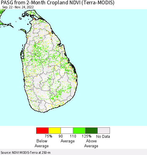 Sri Lanka PASG from 2-Month Cropland NDVI (Terra-MODIS) Thematic Map For 11/17/2022 - 11/24/2022