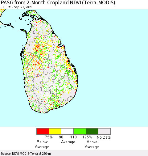 Sri Lanka PASG from 2-Month Cropland NDVI (Terra-MODIS) Thematic Map For 9/14/2023 - 9/21/2023