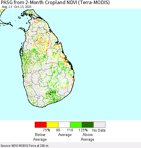 Sri Lanka PASG from 2-Month Cropland NDVI (Terra-MODIS) Thematic Map For 10/8/2023 - 10/15/2023