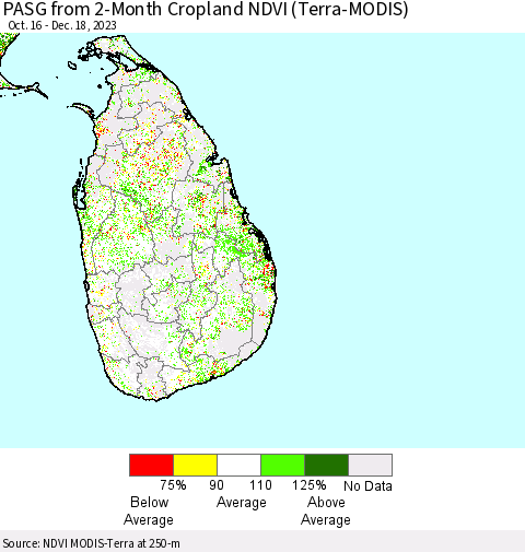 Sri Lanka PASG from 2-Month Cropland NDVI (Terra-MODIS) Thematic Map For 12/11/2023 - 12/18/2023