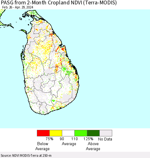 Sri Lanka PASG from 2-Month Cropland NDVI (Terra-MODIS) Thematic Map For 4/22/2024 - 4/29/2024