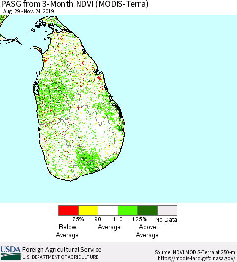 Sri Lanka PASG from 3-Month NDVI (Terra-MODIS) Thematic Map For 11/21/2019 - 11/30/2019