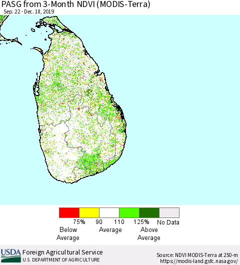 Sri Lanka PASG from 3-Month NDVI (Terra-MODIS) Thematic Map For 12/11/2019 - 12/20/2019
