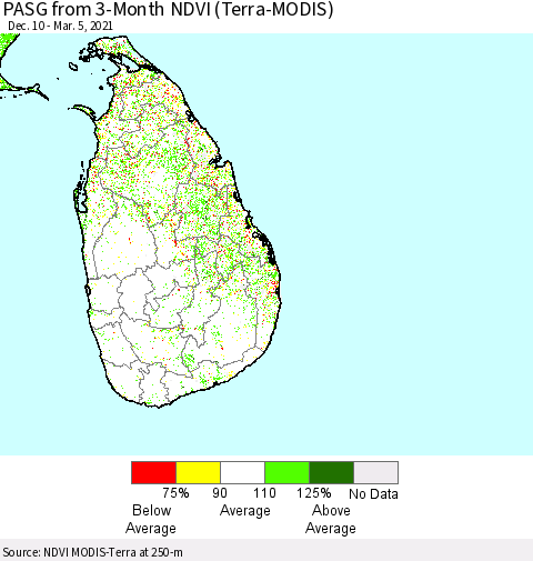 Sri Lanka PASG from 3-Month NDVI (Terra-MODIS) Thematic Map For 2/26/2021 - 3/5/2021