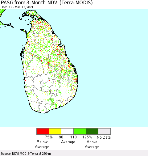 Sri Lanka PASG from 3-Month NDVI (Terra-MODIS) Thematic Map For 3/6/2021 - 3/13/2021