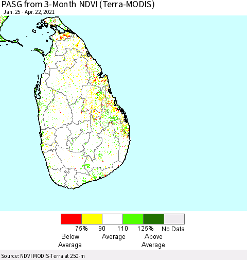Sri Lanka PASG from 3-Month NDVI (Terra-MODIS) Thematic Map For 4/15/2021 - 4/22/2021