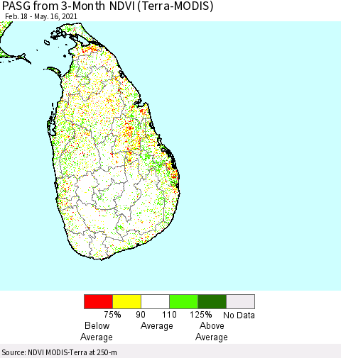 Sri Lanka PASG from 3-Month NDVI (Terra-MODIS) Thematic Map For 5/9/2021 - 5/16/2021
