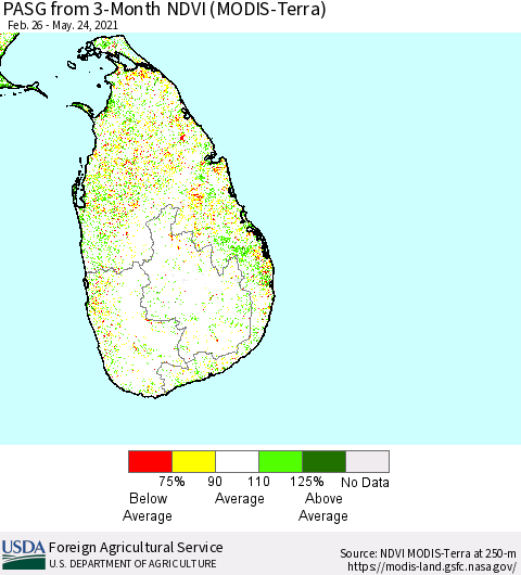 Sri Lanka PASG from 3-Month NDVI (Terra-MODIS) Thematic Map For 5/21/2021 - 5/31/2021