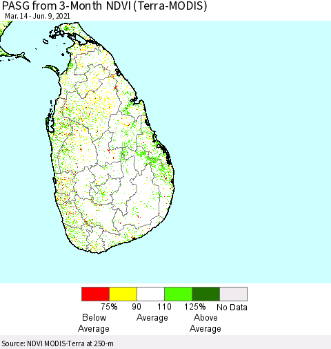 Sri Lanka PASG from 3-Month NDVI (Terra-MODIS) Thematic Map For 6/2/2021 - 6/9/2021