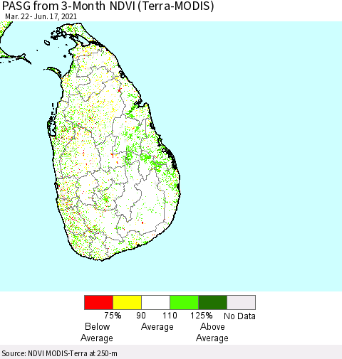 Sri Lanka PASG from 3-Month NDVI (Terra-MODIS) Thematic Map For 6/10/2021 - 6/17/2021