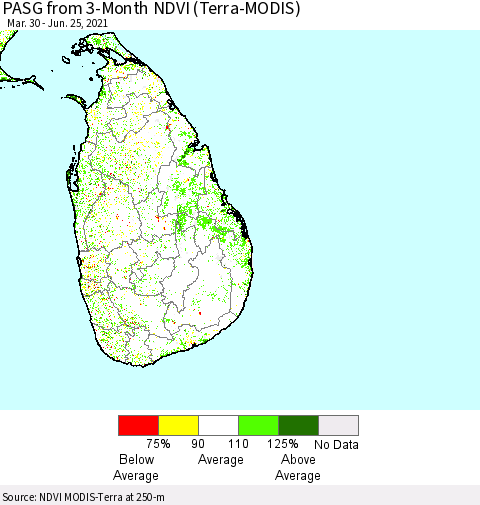 Sri Lanka PASG from 3-Month NDVI (Terra-MODIS) Thematic Map For 6/18/2021 - 6/25/2021