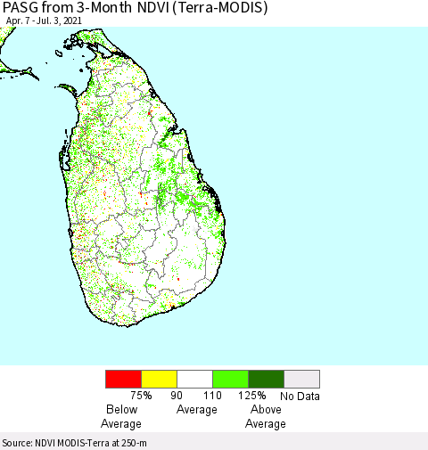 Sri Lanka PASG from 3-Month NDVI (Terra-MODIS) Thematic Map For 6/26/2021 - 7/3/2021