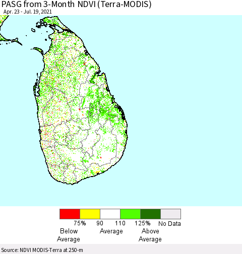 Sri Lanka PASG from 3-Month NDVI (Terra-MODIS) Thematic Map For 7/12/2021 - 7/19/2021