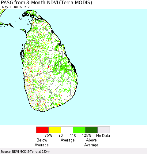 Sri Lanka PASG from 3-Month NDVI (Terra-MODIS) Thematic Map For 7/20/2021 - 7/27/2021