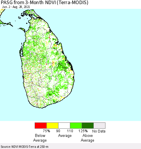 Sri Lanka PASG from 3-Month NDVI (Terra-MODIS) Thematic Map For 8/21/2021 - 8/28/2021