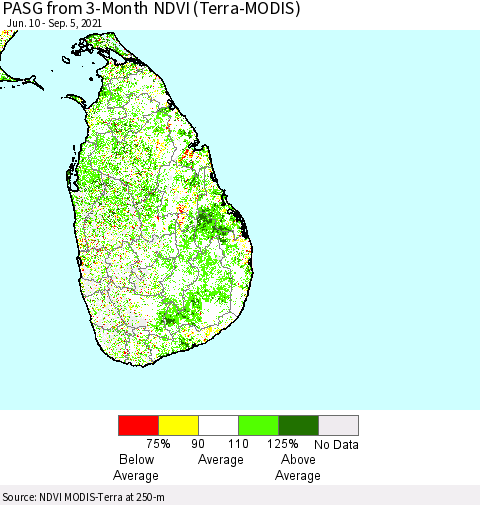 Sri Lanka PASG from 3-Month NDVI (Terra-MODIS) Thematic Map For 8/29/2021 - 9/5/2021