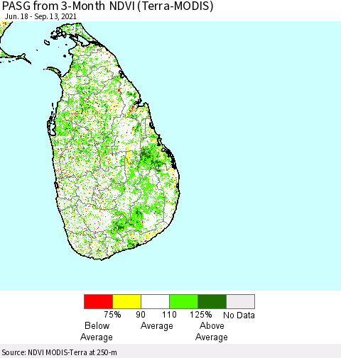 Sri Lanka PASG from 3-Month NDVI (Terra-MODIS) Thematic Map For 9/6/2021 - 9/13/2021