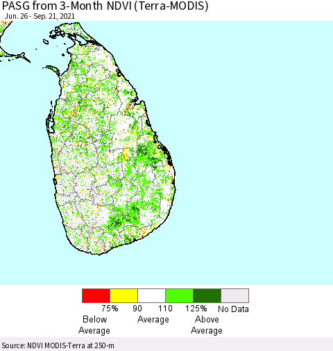 Sri Lanka PASG from 3-Month NDVI (Terra-MODIS) Thematic Map For 9/14/2021 - 9/21/2021
