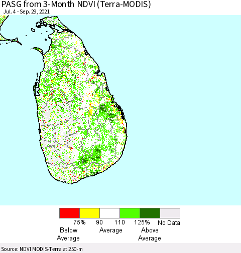 Sri Lanka PASG from 3-Month NDVI (Terra-MODIS) Thematic Map For 9/22/2021 - 9/29/2021