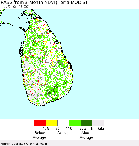 Sri Lanka PASG from 3-Month NDVI (Terra-MODIS) Thematic Map For 10/8/2021 - 10/15/2021