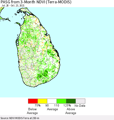 Sri Lanka PASG from 3-Month NDVI (Terra-MODIS) Thematic Map For 10/16/2021 - 10/23/2021