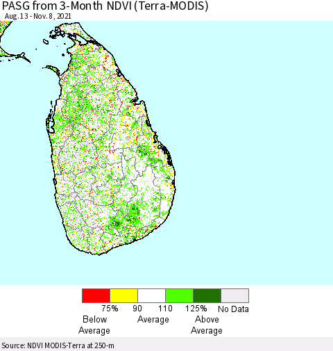 Sri Lanka PASG from 3-Month NDVI (Terra-MODIS) Thematic Map For 11/1/2021 - 11/8/2021