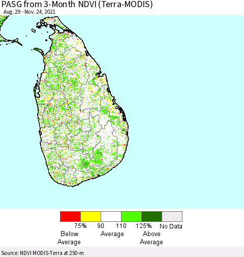 Sri Lanka PASG from 3-Month NDVI (Terra-MODIS) Thematic Map For 11/17/2021 - 11/24/2021