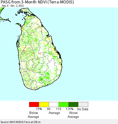 Sri Lanka PASG from 3-Month NDVI (Terra-MODIS) Thematic Map For 11/25/2021 - 12/2/2021