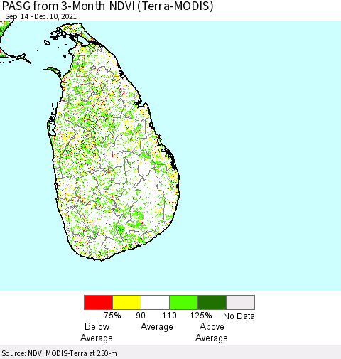 Sri Lanka PASG from 3-Month NDVI (MODIS-Terra) Thematic Map For 12/1/2021 - 12/10/2021
