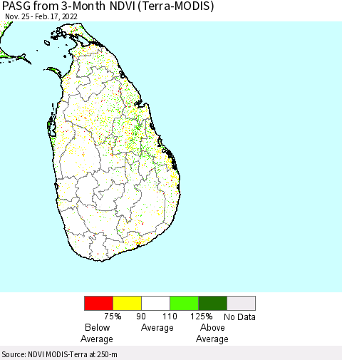 Sri Lanka PASG from 3-Month NDVI (Terra-MODIS) Thematic Map For 2/10/2022 - 2/17/2022