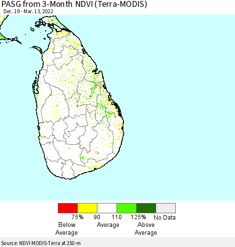Sri Lanka PASG from 3-Month NDVI (Terra-MODIS) Thematic Map For 3/6/2022 - 3/13/2022