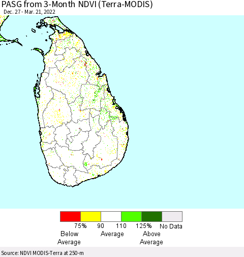 Sri Lanka PASG from 3-Month NDVI (Terra-MODIS) Thematic Map For 3/14/2022 - 3/21/2022