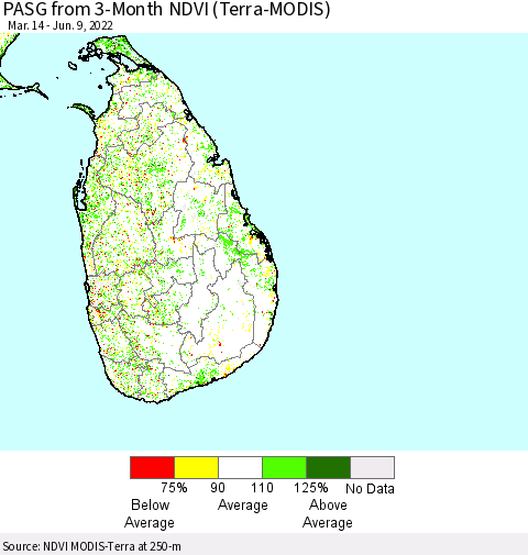 Sri Lanka PASG from 3-Month NDVI (Terra-MODIS) Thematic Map For 6/2/2022 - 6/9/2022