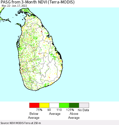 Sri Lanka PASG from 3-Month NDVI (Terra-MODIS) Thematic Map For 6/10/2022 - 6/17/2022
