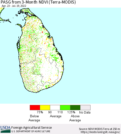 Sri Lanka PASG from 3-Month NDVI (Terra-MODIS) Thematic Map For 7/11/2022 - 7/20/2022