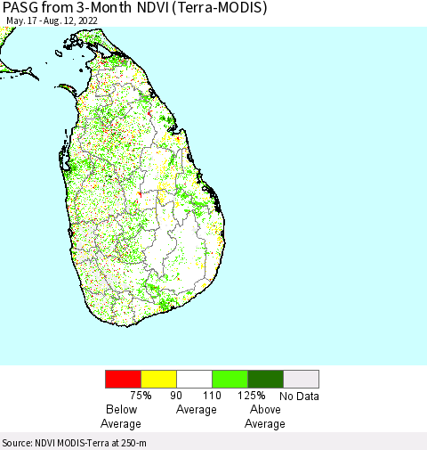 Sri Lanka PASG from 3-Month NDVI (Terra-MODIS) Thematic Map For 8/5/2022 - 8/12/2022