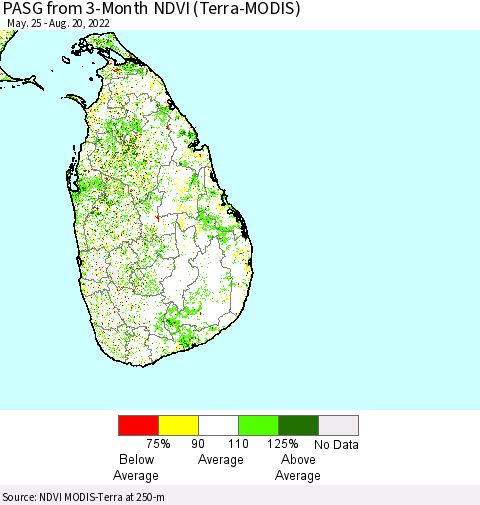 Sri Lanka PASG from 3-Month NDVI (Terra-MODIS) Thematic Map For 8/11/2022 - 8/20/2022