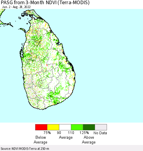 Sri Lanka PASG from 3-Month NDVI (Terra-MODIS) Thematic Map For 8/21/2022 - 8/28/2022