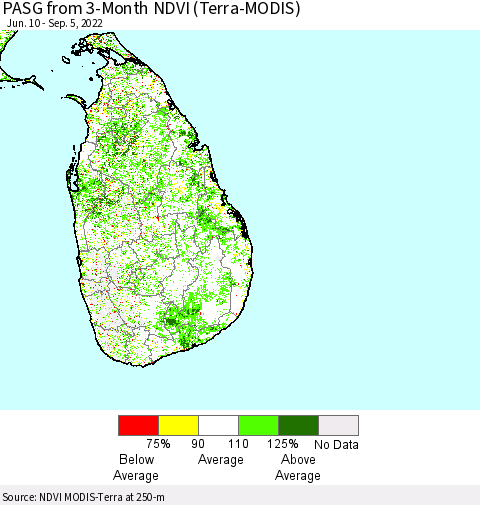 Sri Lanka PASG from 3-Month NDVI (Terra-MODIS) Thematic Map For 8/29/2022 - 9/5/2022